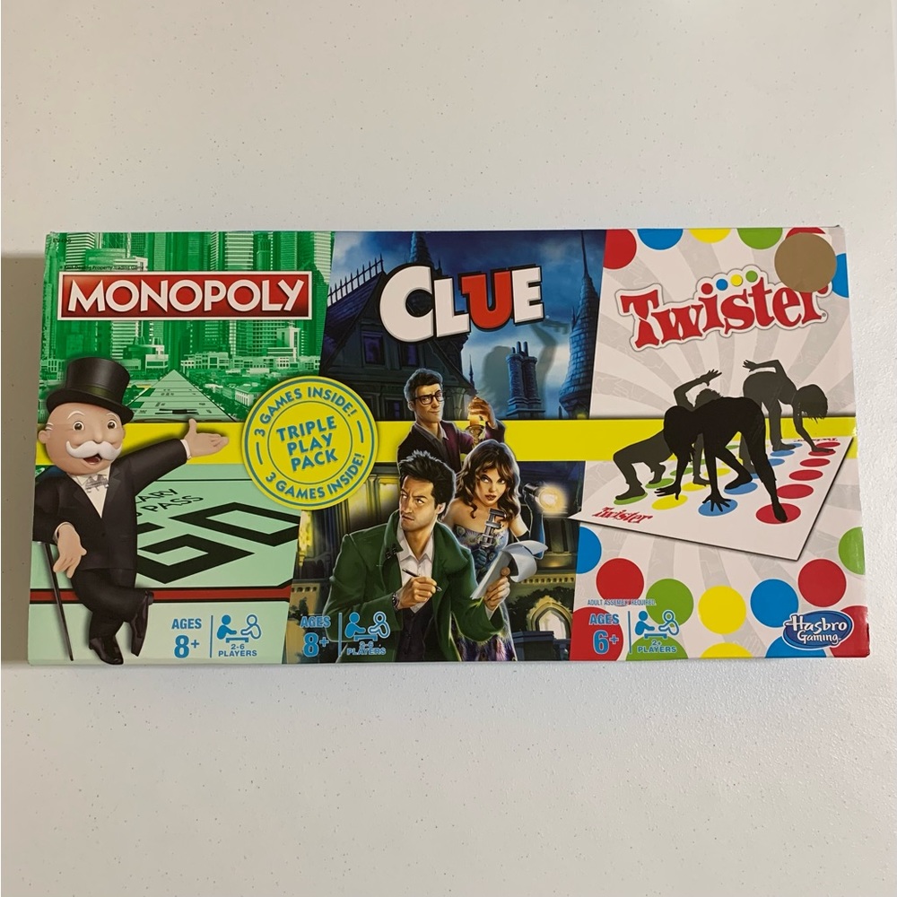 Hasbro Classic Family Game Set: Monopoly, Clue & Twister Triple Pack Edition-New